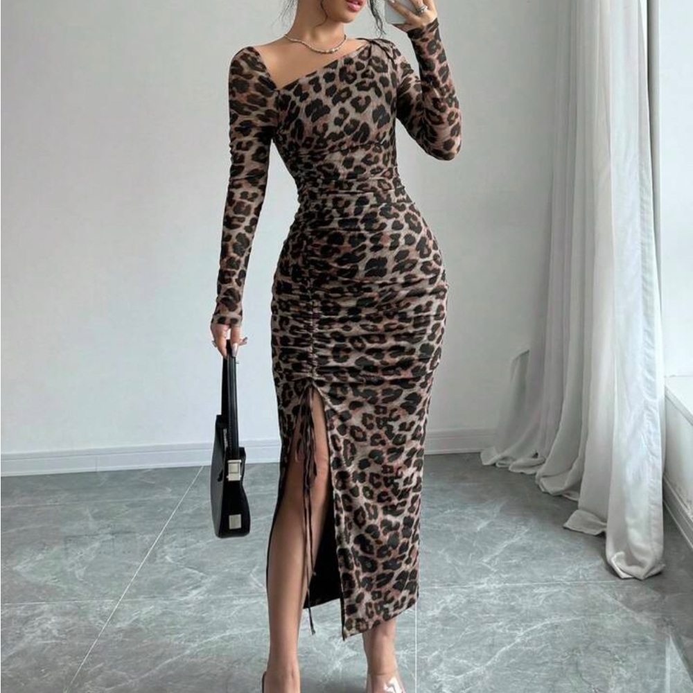 SHEIN Asymmetrical Leopard Print Dress - Brown and Black. Never used.